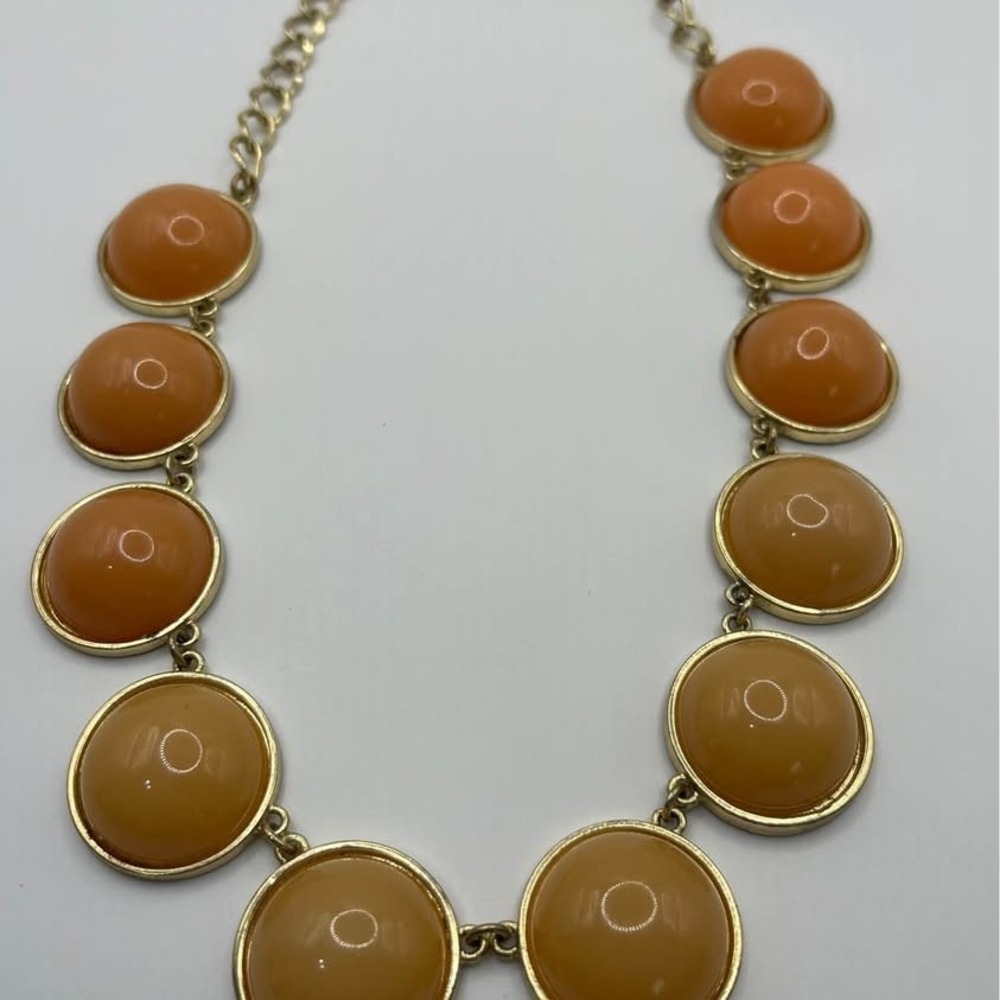 Gold Tone Orange Cabochon Statement Necklace